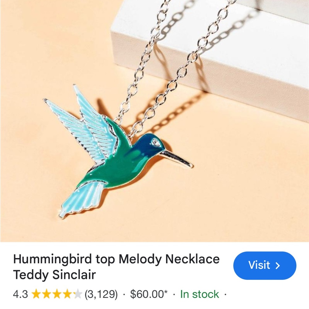 Silver and Blue Hummingbird Necklace